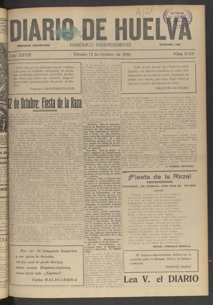 Miniatura de Diario de Huelva : periódico independiente del 12 de octubre de 1935