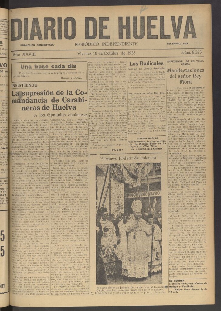 Miniatura de Diario de Huelva : periódico independiente del 18 de octubre de 1935