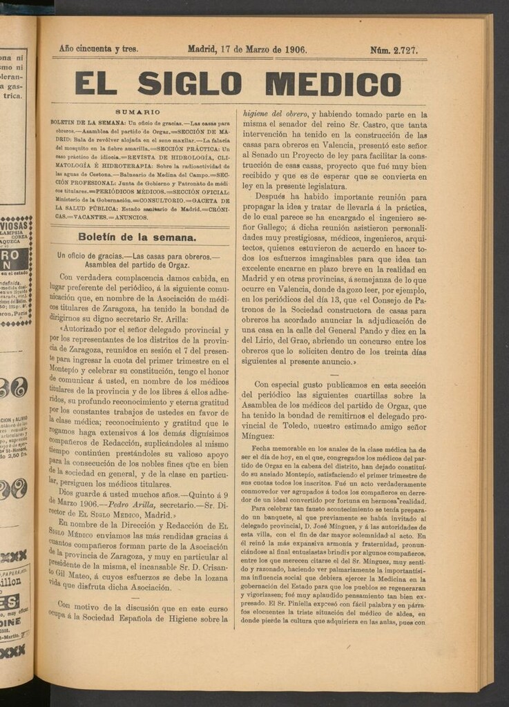 Miniatura de El Siglo Médico: boletín de medicina y gaceta médica del 17 de marzo de 1906