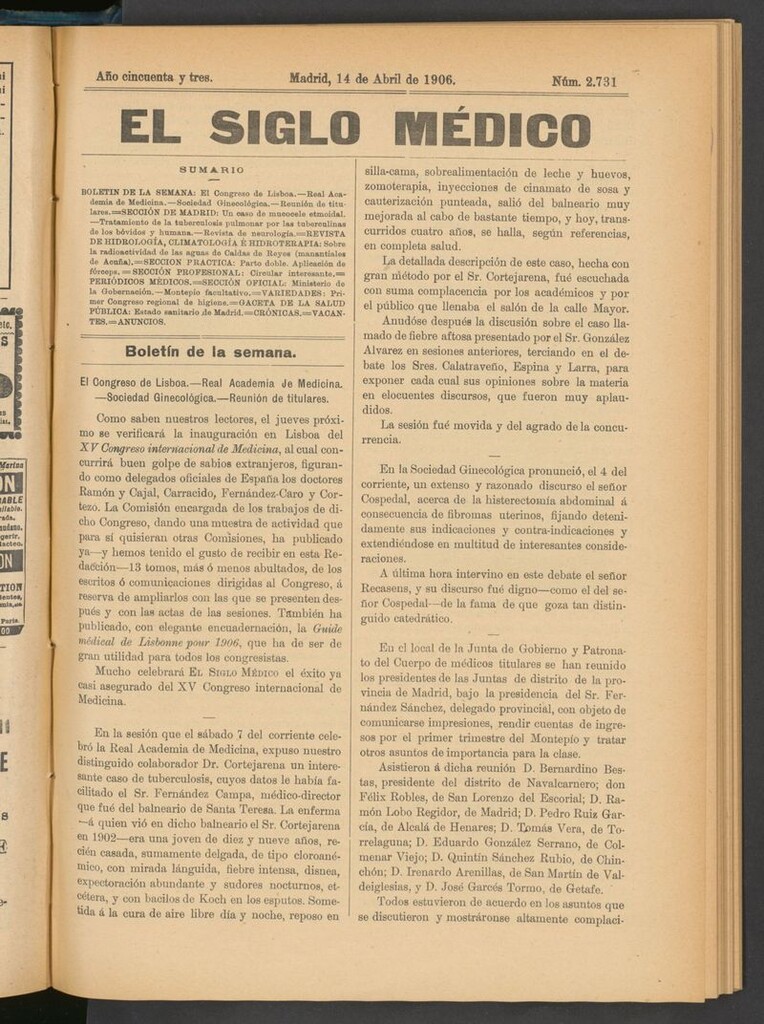 Miniatura de El Siglo Médico: boletín de medicina y gaceta médica del 14 de abril de 1906