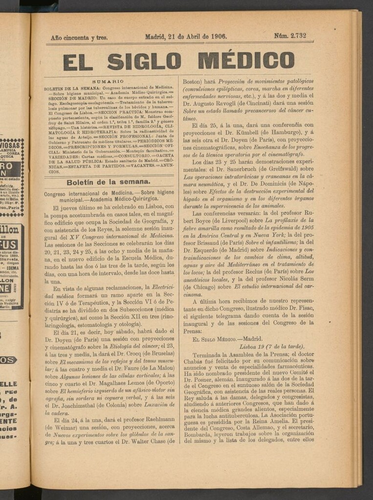 Miniatura de El Siglo Médico: boletín de medicina y gaceta médica del 21 de abril de 1906