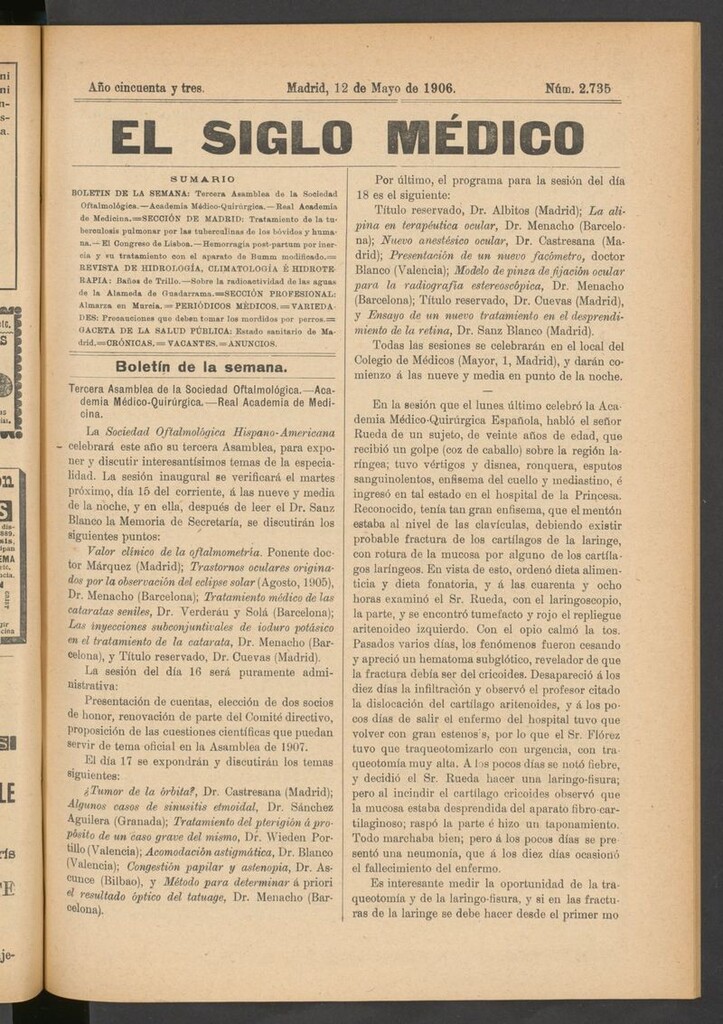 Miniatura de El Siglo Médico: boletín de medicina y gaceta médica del 12 de mayo de 1906