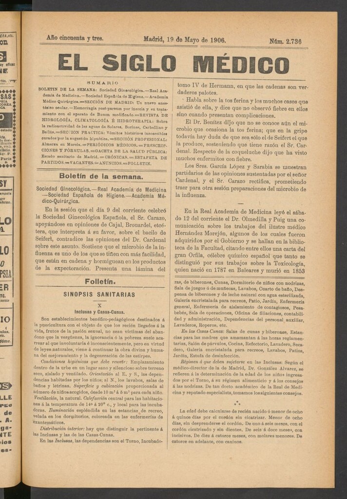 Miniatura de El Siglo Médico: boletín de medicina y gaceta médica del 19 de mayo de 1906