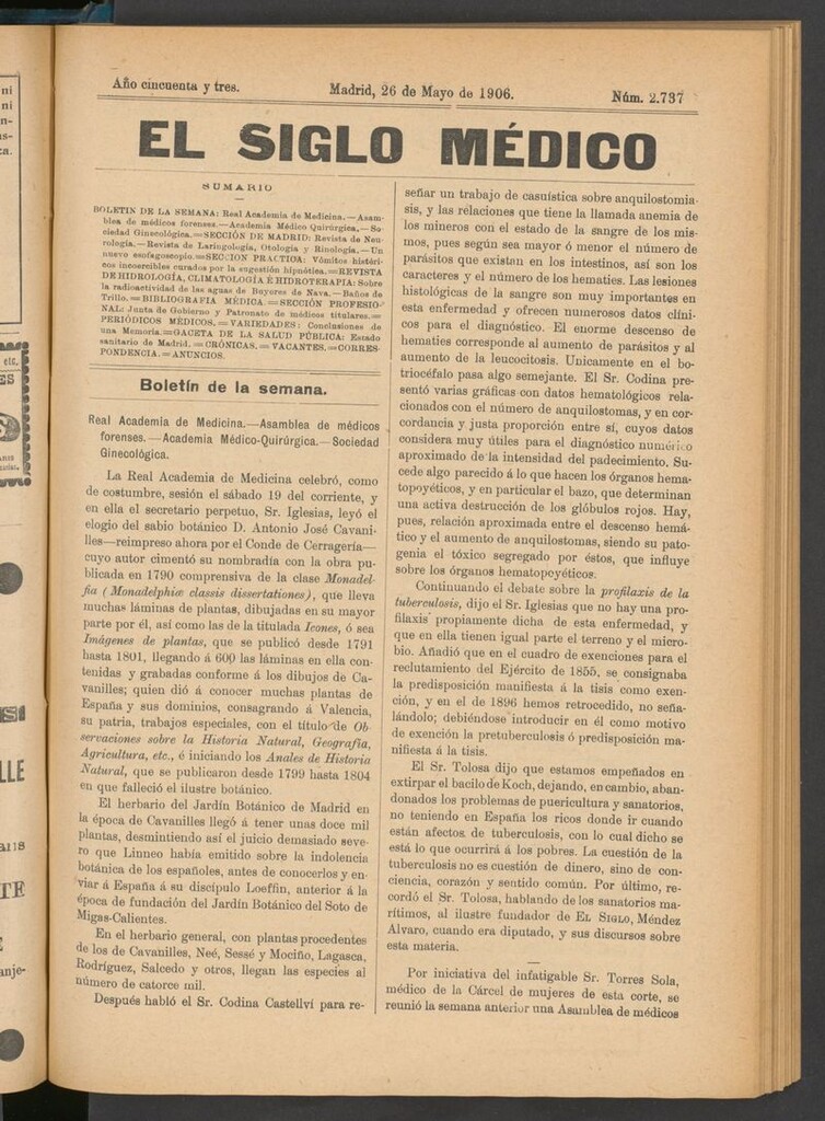 Miniatura de El Siglo Médico: boletín de medicina y gaceta médica del 26 de mayo de 1906