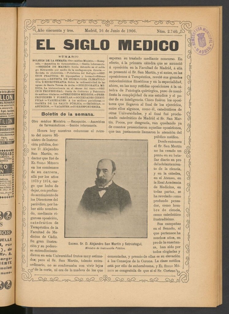 Miniatura de El Siglo Médico: boletín de medicina y gaceta médica del 16 de junio de 1906