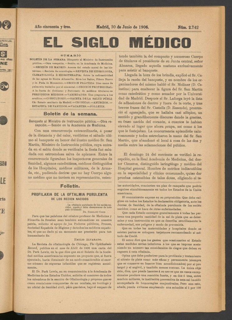 Miniatura de El Siglo Médico: boletín de medicina y gaceta médica del 30 de junio de 1906