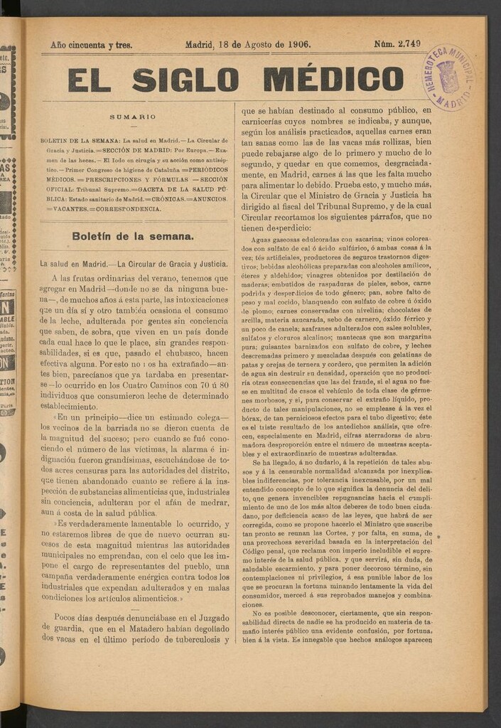 Miniatura de El Siglo Médico: boletín de medicina y gaceta médica del 18 de agosto de 1906