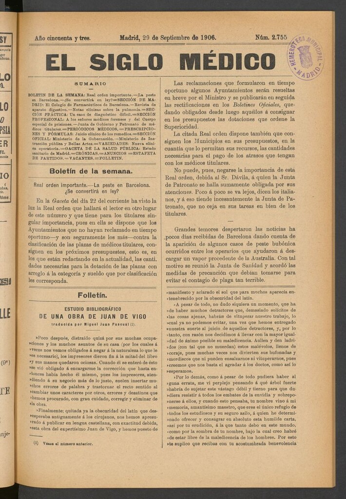 Miniatura de El Siglo Médico: boletín de medicina y gaceta médica del 29 de septiembre de 1906