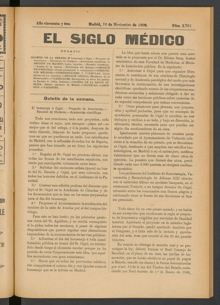 Miniatura de El Siglo Médico: boletín de medicina y gaceta médica del 10 de noviembre de 1906