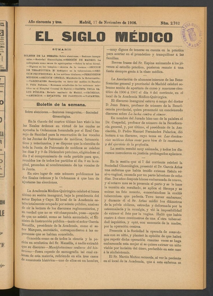Miniatura de El Siglo Médico: boletín de medicina y gaceta médica del 17 de noviembre de 1906