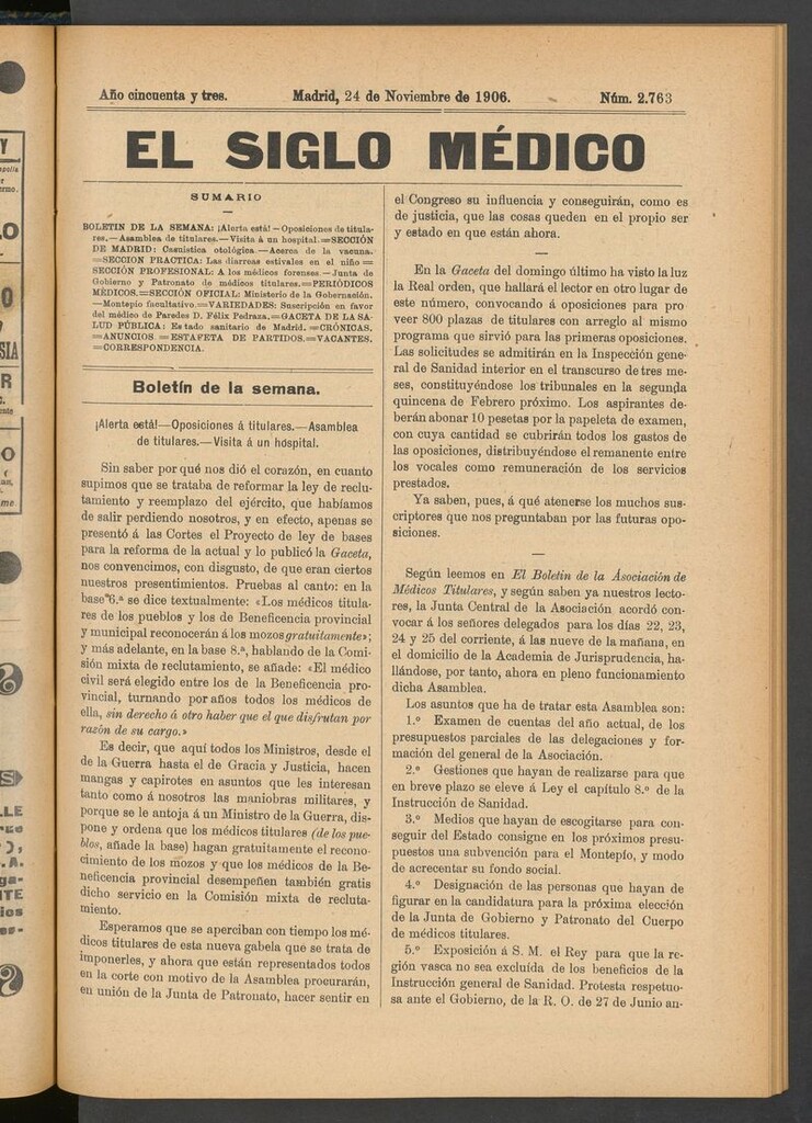 Miniatura de El Siglo Médico: boletín de medicina y gaceta médica del 24 de noviembre de 1906