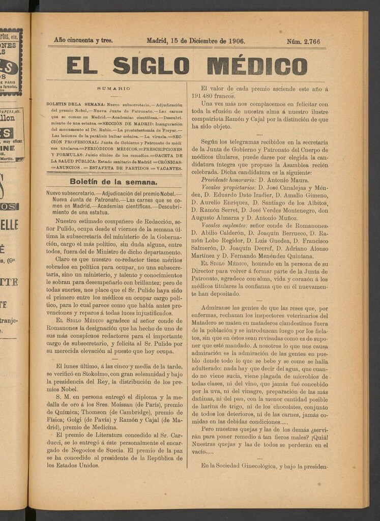 Miniatura de El Siglo Médico: boletín de medicina y gaceta médica del 15 de diciembre de 1906