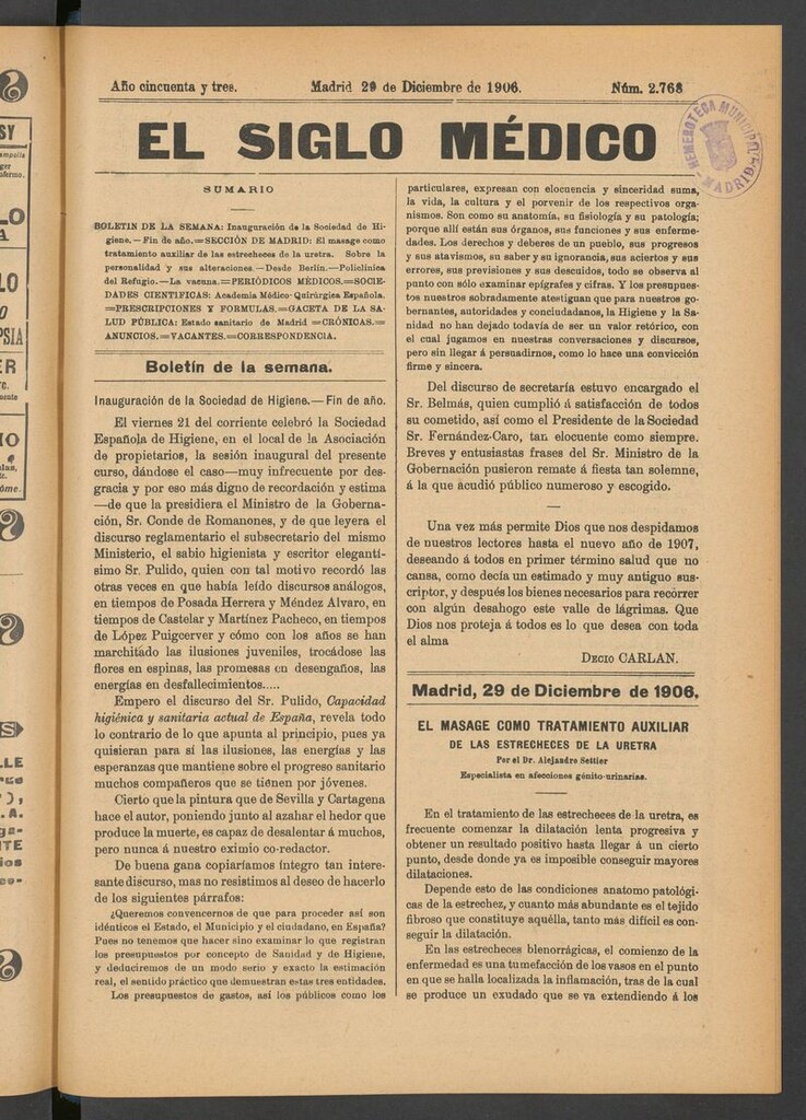 Miniatura de El Siglo Médico: boletín de medicina y gaceta médica del 29 de diciembre de 1906