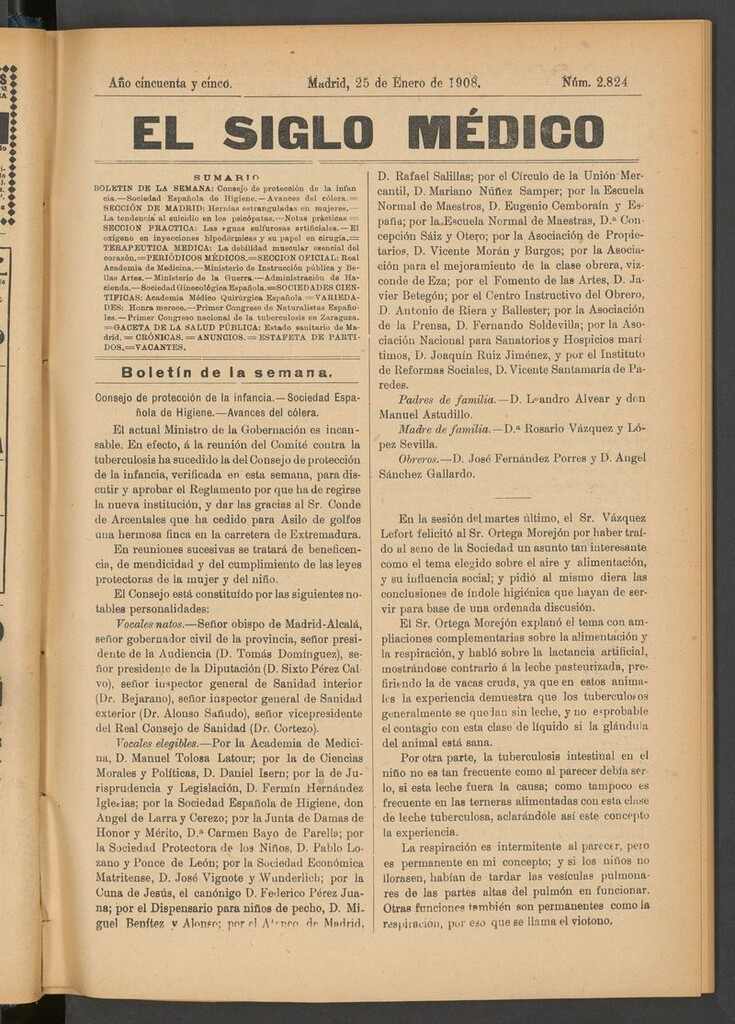 Miniatura de El Siglo Médico: boletín de medicina y gaceta médica del 25 de enero de 1908