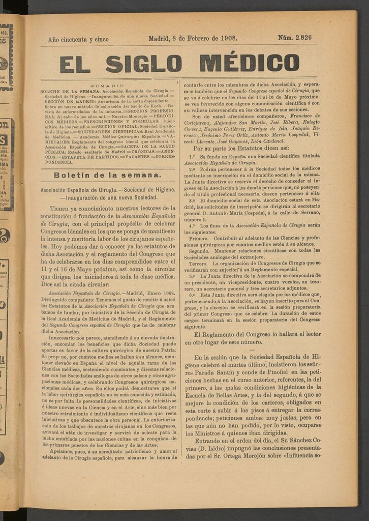 Miniatura de El Siglo Médico: boletín de medicina y gaceta médica del 8 de febrero de 1908