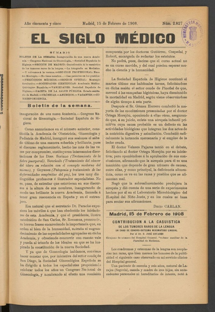 Miniatura de El Siglo Médico: boletín de medicina y gaceta médica del 15 de febrero de 1908