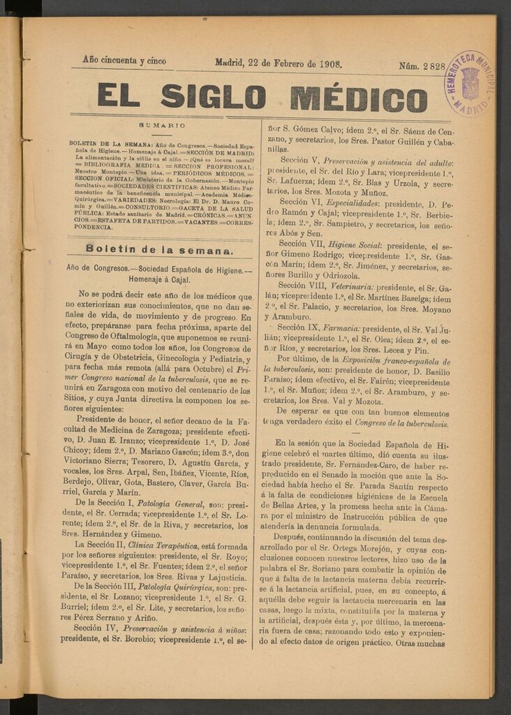 Miniatura de El Siglo Médico: boletín de medicina y gaceta médica del 22 de febrero de 1908