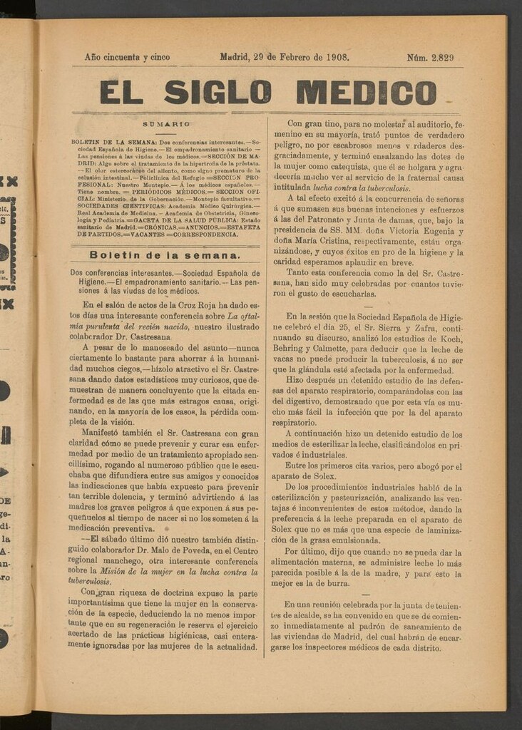 Miniatura de El Siglo Médico: boletín de medicina y gaceta médica del 29 de febrero de 1908