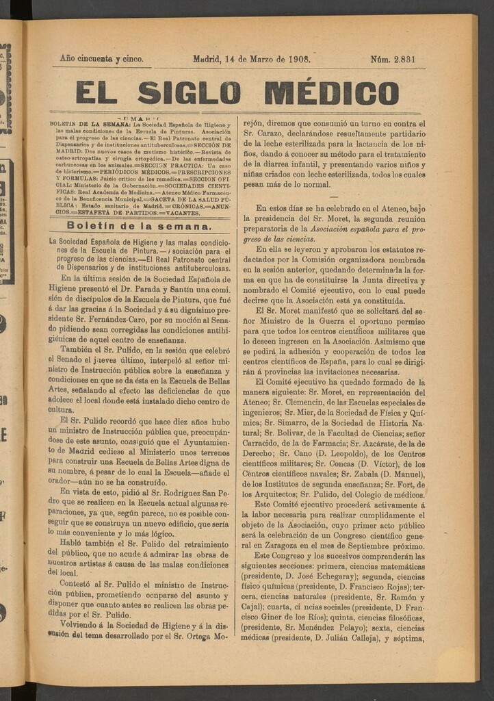 Miniatura de El Siglo Médico: boletín de medicina y gaceta médica del 14 de marzo de 1908