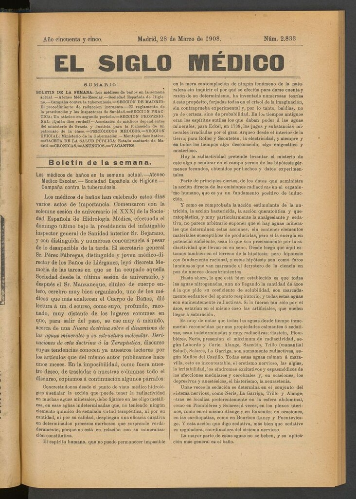 Miniatura de El Siglo Médico: boletín de medicina y gaceta médica del 28 de marzo de 1908