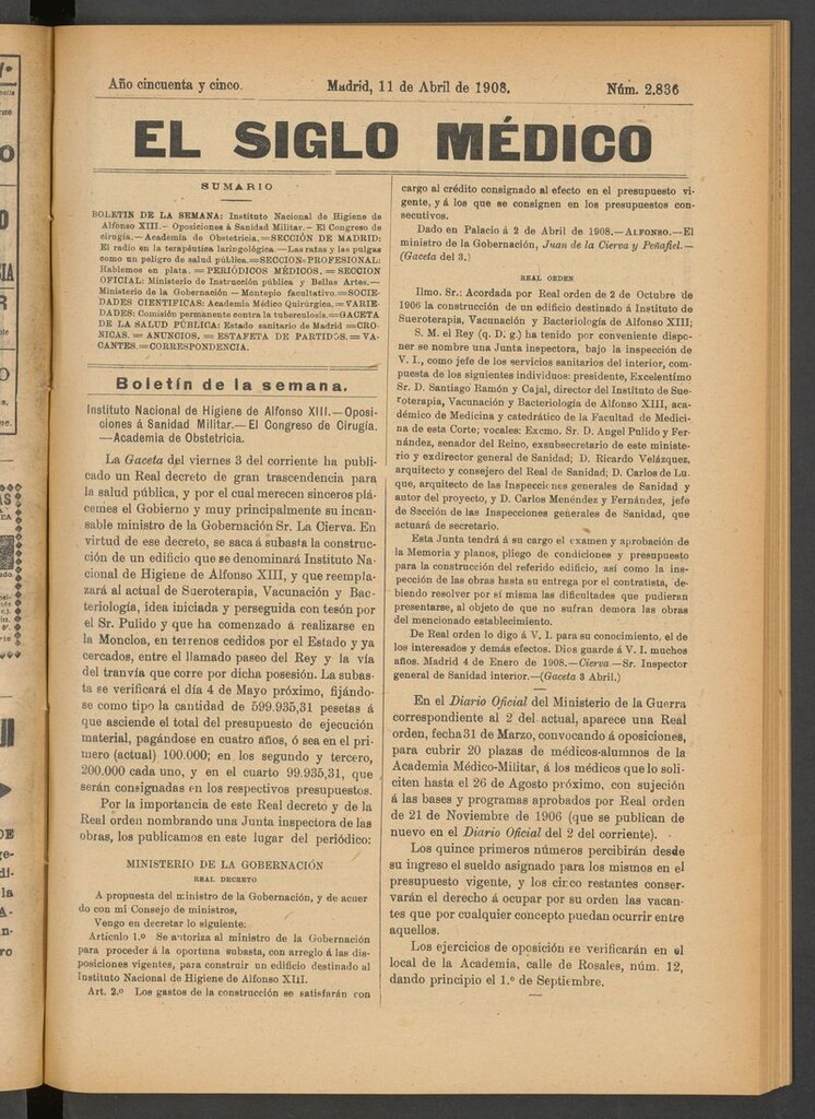 Miniatura de El Siglo Médico: boletín de medicina y gaceta médica del 11 de abril de 1908