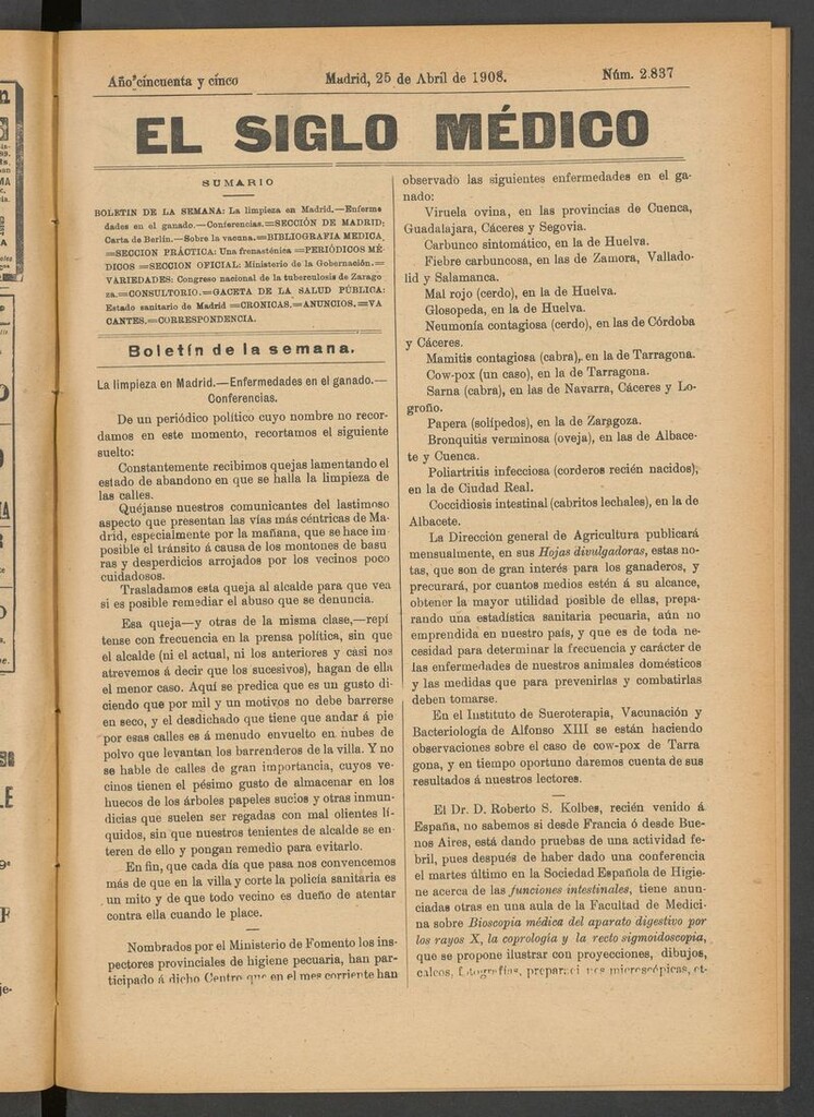 Miniatura de El Siglo Médico: boletín de medicina y gaceta médica del 25 de abril de 1908