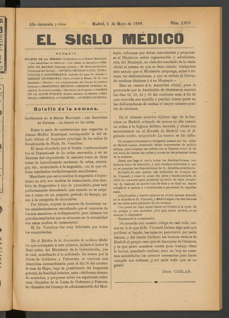 Miniatura de El Siglo Médico: boletín de medicina y gaceta médica del 2 de mayo de 1908
