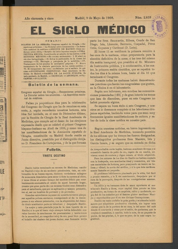 Miniatura de El Siglo Médico: boletín de medicina y gaceta médica del 9 de mayo de 1908