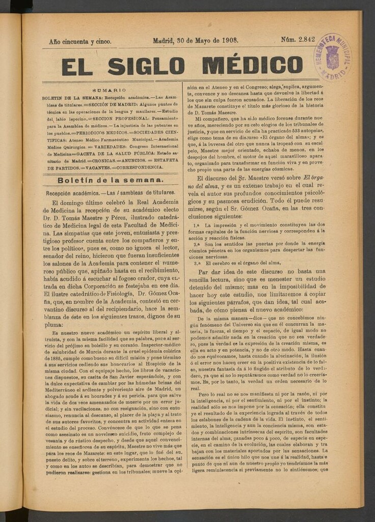 Miniatura de El Siglo Médico: boletín de medicina y gaceta médica del 30 de mayo de 1908