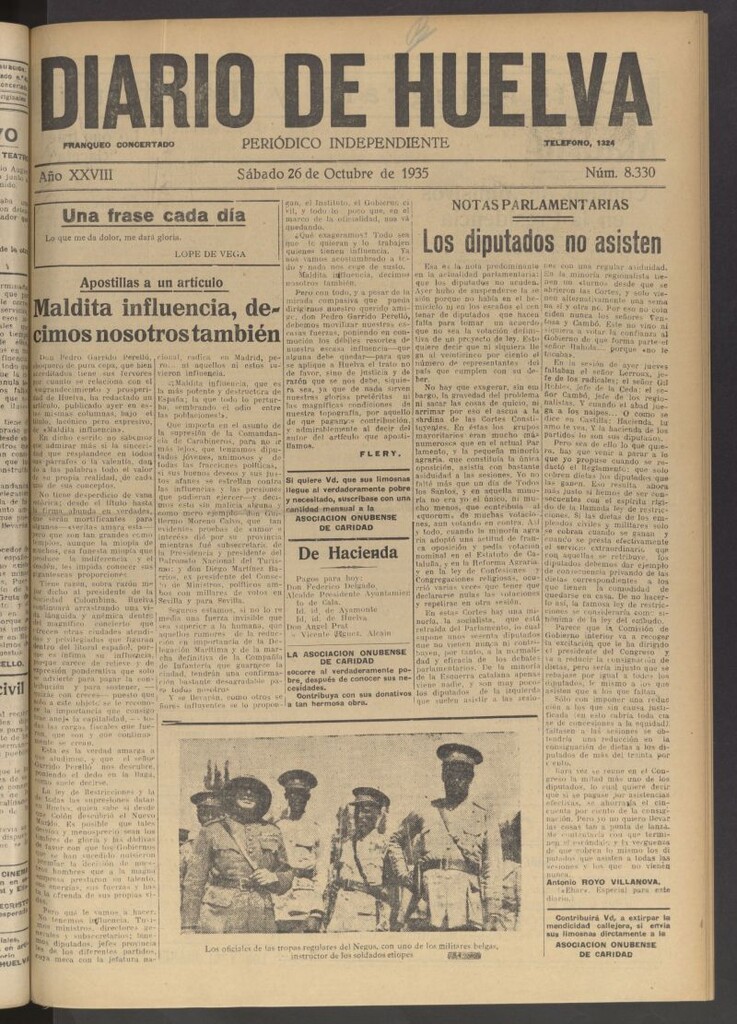 Miniatura de Diario de Huelva : periódico independiente del 26 de octubre de 1935