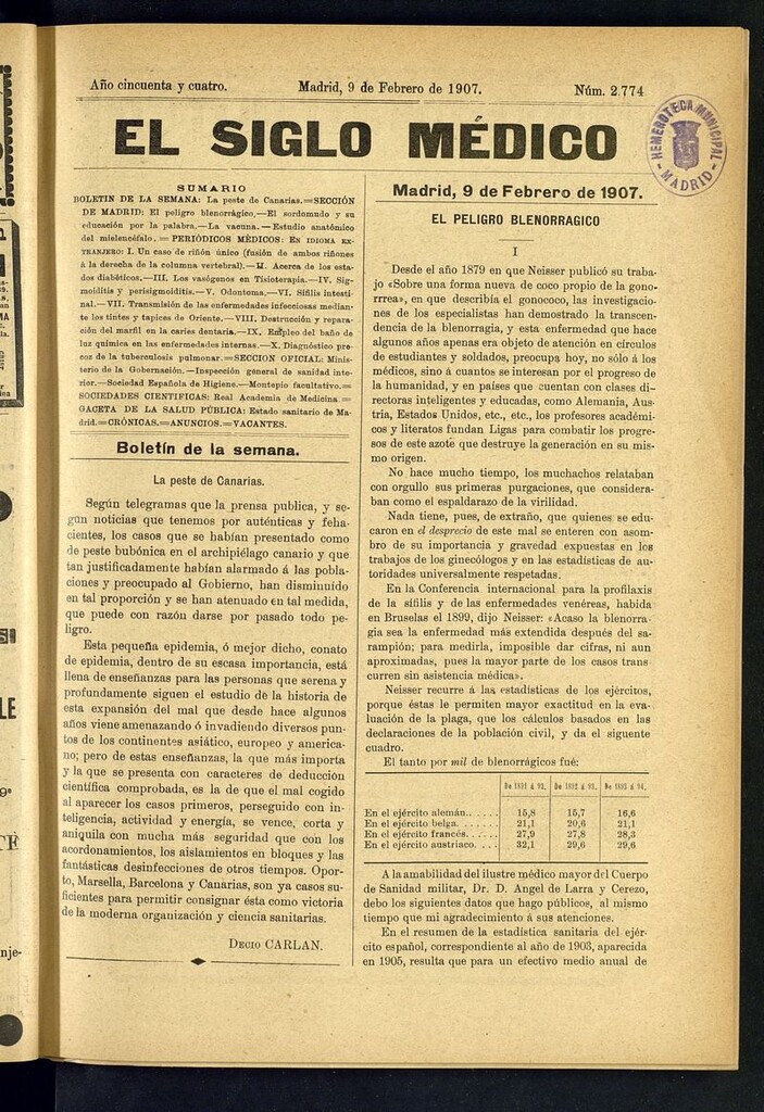 Miniatura de El Siglo Médico: boletín de medicina y gaceta médica del 9 de febrero de 1907