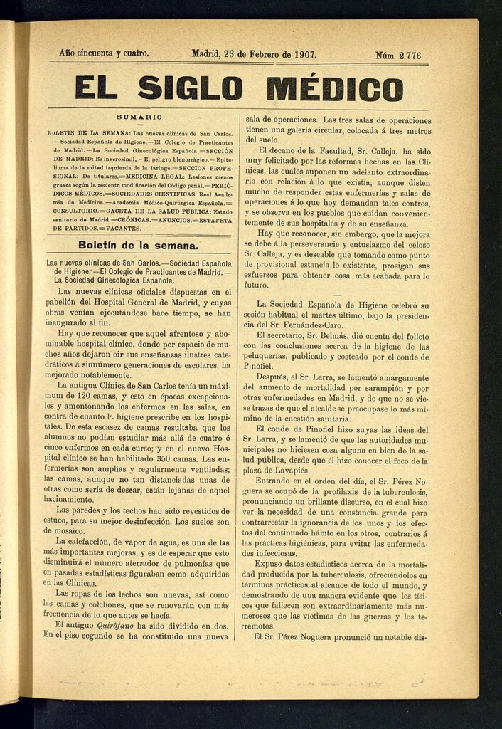 Miniatura de El Siglo Médico: boletín de medicina y gaceta médica del 23 de febrero de 1907