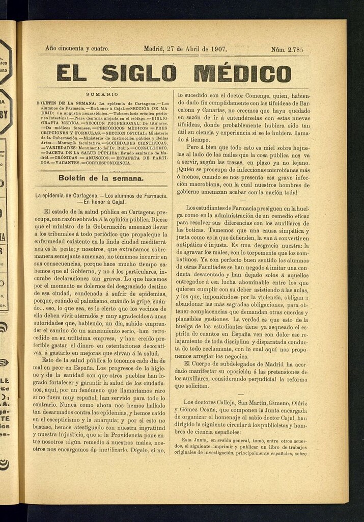 Miniatura de El Siglo Médico: boletín de medicina y gaceta médica del 27 de abril de 1907