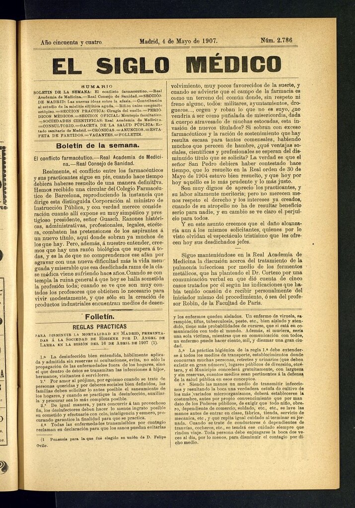 Miniatura de El Siglo Médico: boletín de medicina y gaceta médica del 4 de mayo de 1907