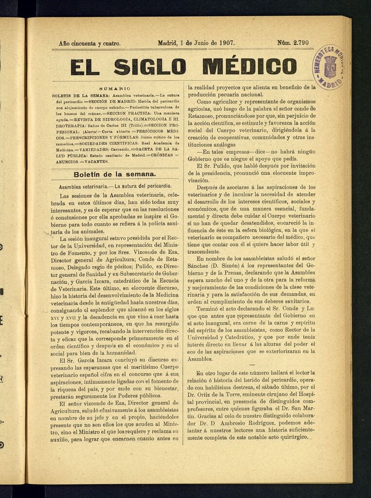Miniatura de El Siglo Médico: boletín de medicina y gaceta médica del 1 de junio de 1907