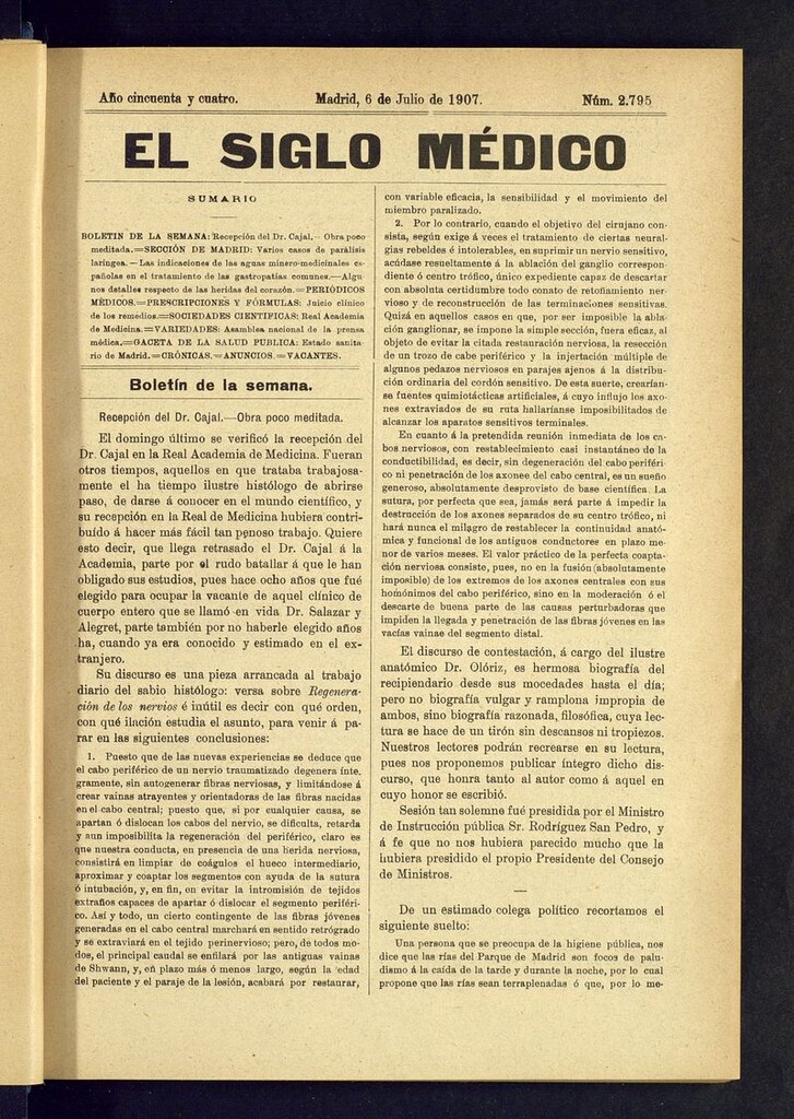 Miniatura de El Siglo Médico: boletín de medicina y gaceta médica  del 6 de julio de 1907