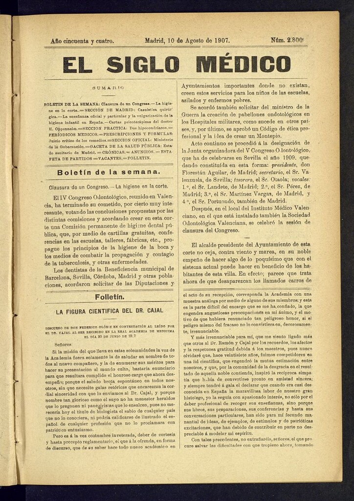 Miniatura de El Siglo Médico: boletín de medicina y gaceta médica del 10 de agosto de 1907