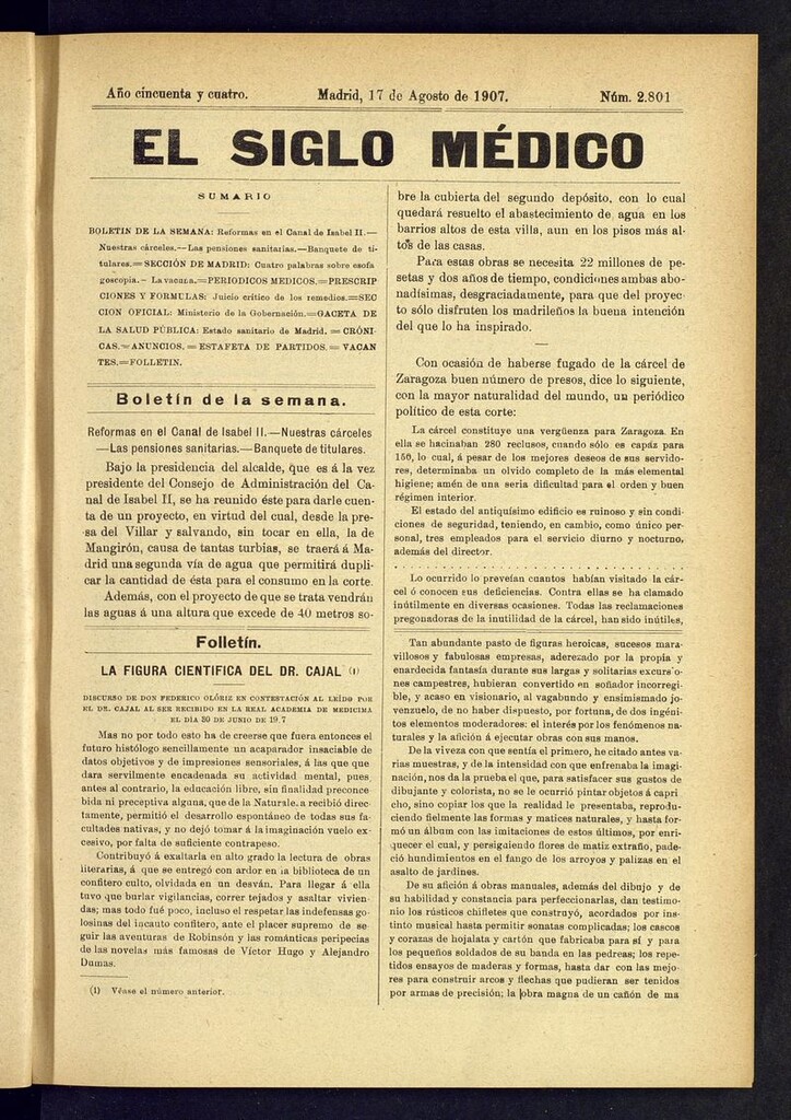 Miniatura de El Siglo Médico: boletín de medicina y gaceta médica del 17 de agosto de 1907