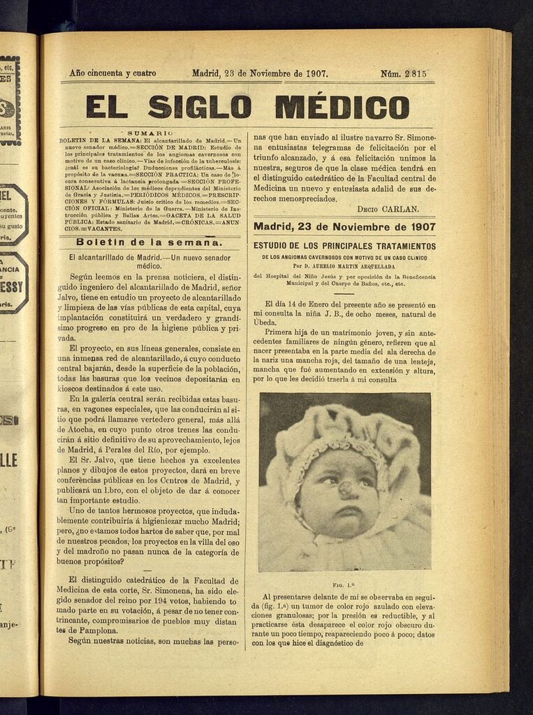 Miniatura de El Siglo Médico: boletín de medicina y gaceta médica del 23 de noviembre de 1907