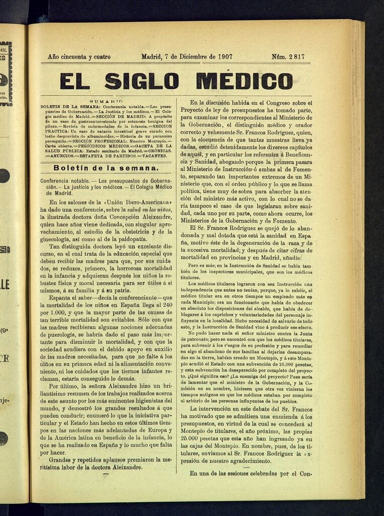 Miniatura de El Siglo Médico: boletín de medicina y gaceta médica del 7 de diciembre de 1907
