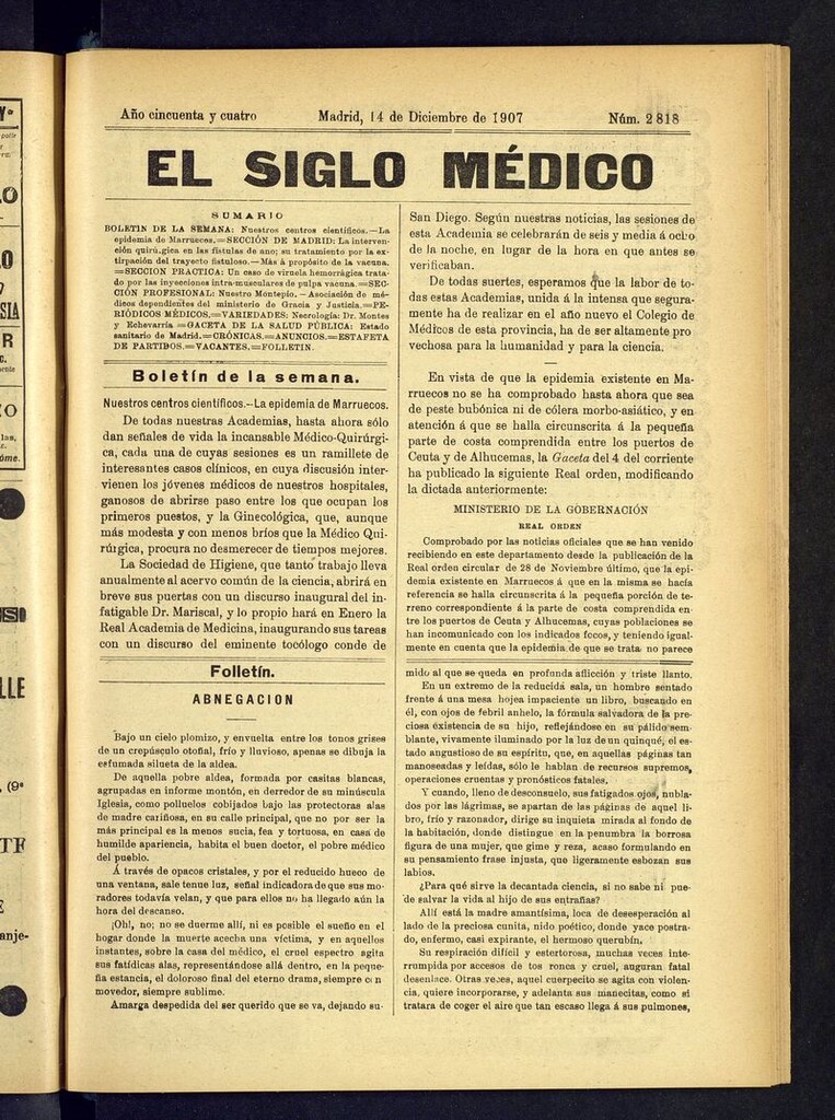 Miniatura de El Siglo Médico: boletín de medicina y gaceta médica del 14 de diciembre de 1907