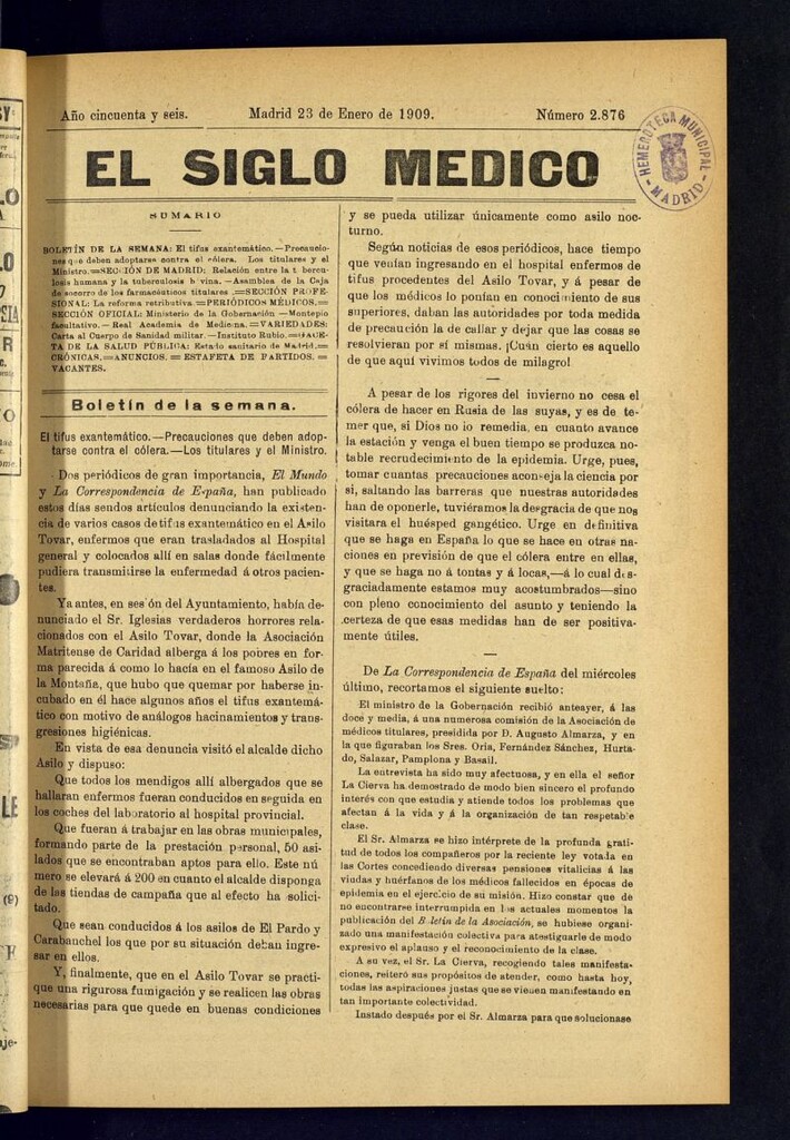 Miniatura de El Siglo Médico : boletín de medicina y gaceta médica del 23 de enero de 1909