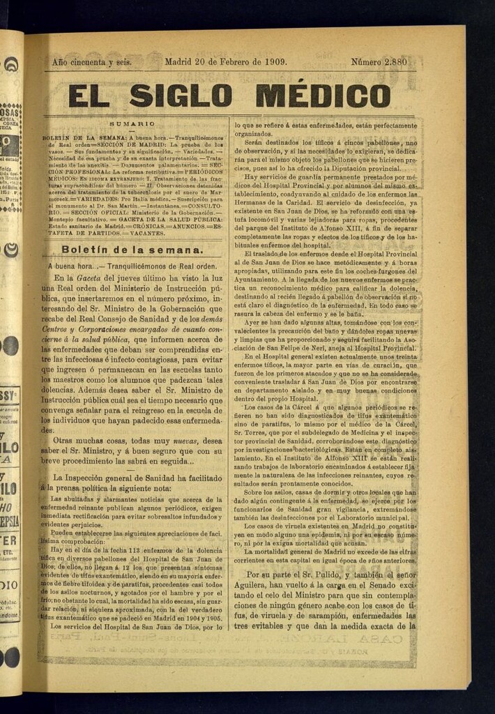 Miniatura de El Siglo Médico : boletín de medicina y gaceta médica del 20 de febrero de 1909
