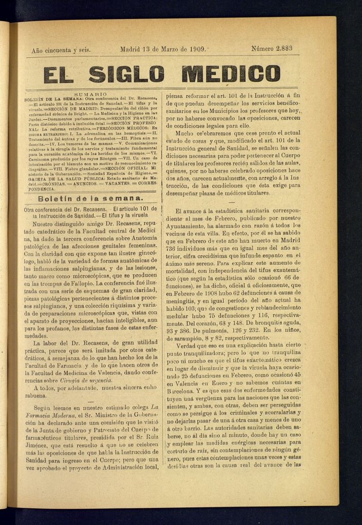 Miniatura de El Siglo Médico : boletín de medicina y gaceta médica del 13 de marzo de 1909