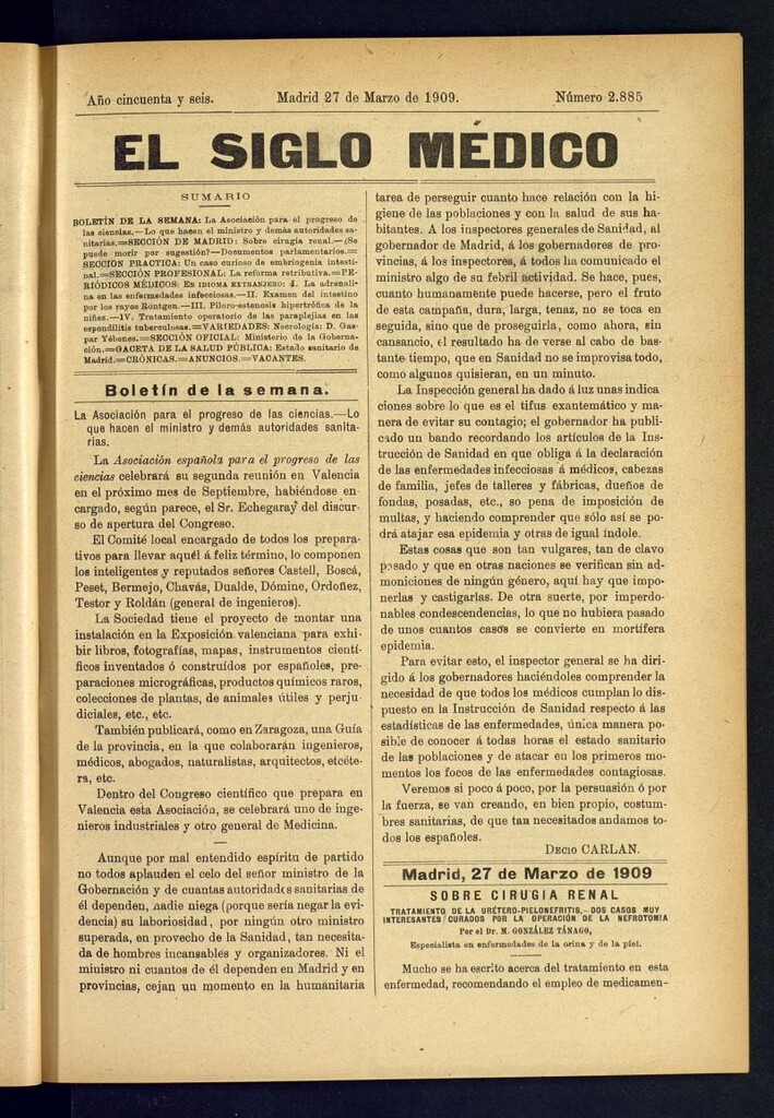 Miniatura de El Siglo Médico : boletín de medicina y gaceta médica del 27 de marzo de 1909