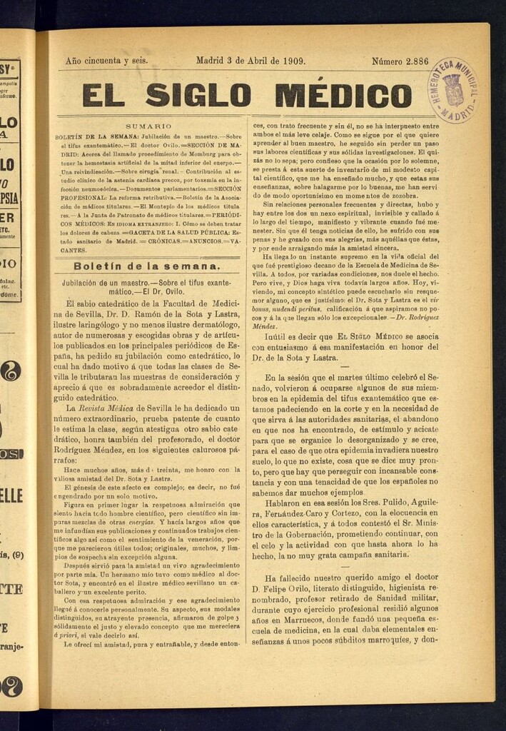 Miniatura de El Siglo Médico : boletín de medicina y gaceta médica del 3 de abril de 1909