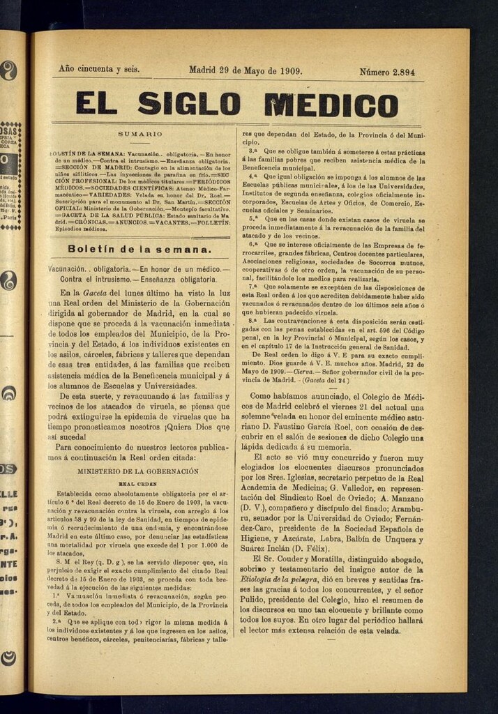 Miniatura de El Siglo Médico : boletín de medicina y gaceta médica del 29 de mayo de 1909