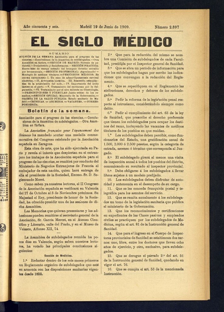 Miniatura de El Siglo Médico : boletín de medicina y gaceta médica del 19 de junio de 1909