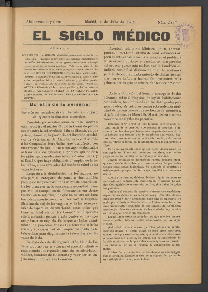 Miniatura de El Siglo Médico : boletín de medicina y gaceta médica del 4 de julio de 1908