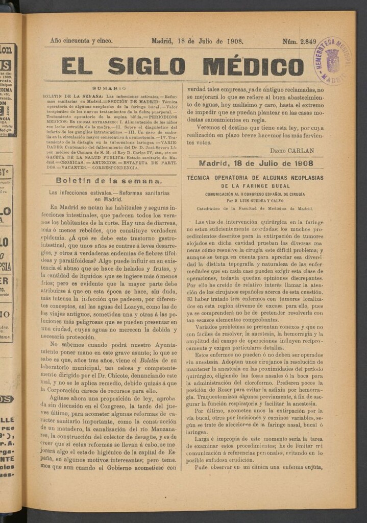 Miniatura de El Siglo Médico : boletín de medicina y gaceta médica del 18 de julio de 1908